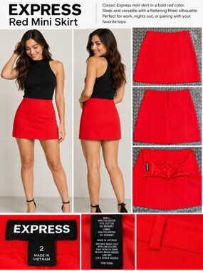 Express Red Mini Skirt Size 2 Stretch A Line Y2K